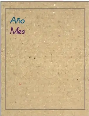 Cartulina con marco dibujado y las palabras 'Año' y 'Mes' escritas con pincel en la esquina superior izquierda.