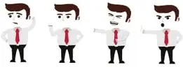 Ilustración de un personaje masculino sonriente levantando el pulgar, junto al glosario.