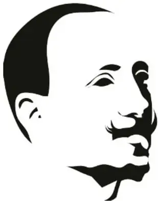 Ilustración en silueta negra del rostro de Filippo Tommaso Marinetti, autor del Manifiesto del futurismo.