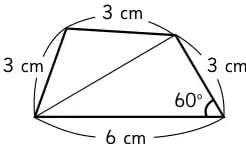 Cuadrilátero con dos lados de 5 cm, un ángulo recto y un ángulo de 45°.
