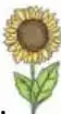 Ilustración de un girasol con tallo y hojas verdes.