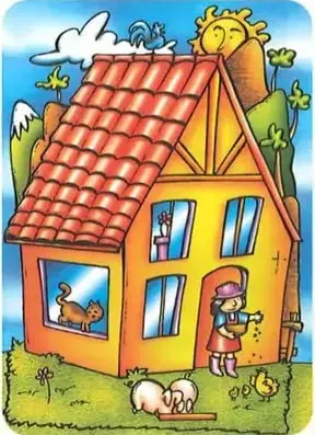 Dos ilustraciones de una vivienda serrana para comparar y encontrar seis diferencias.