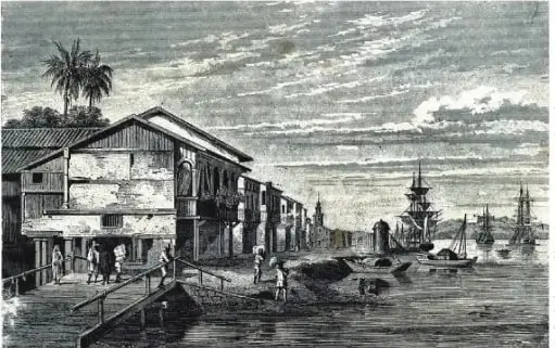 Grabado de un indígena de la comunidad shuar de la Amazonía ecuatoriana, realizado en 1854.