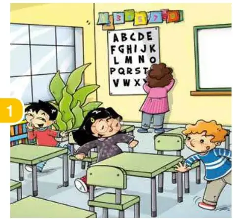 Ana escondida debajo de una mesa; la profesora la descubre.