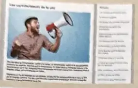 Silueta de una persona que habla o expone frente a un grupo de estudiantes; sobre ellos aparecen símbolos que representan ideas, sonidos y emociones.