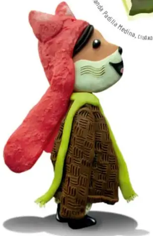 Personaje Vini, un ser con cabeza redonda verde y antenas, junto a un mapa de Brasil y una niña con capucha roja.