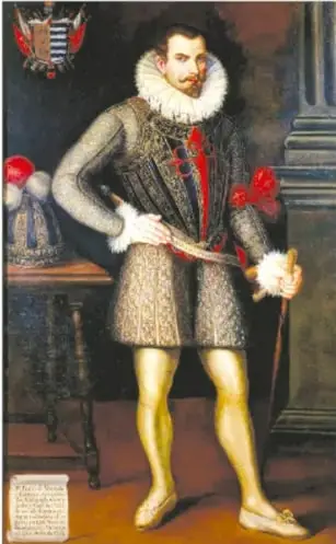 Retrato de un hombre europeo del siglo XVI con vestimenta de la época, probablemente Hernán Cortés.