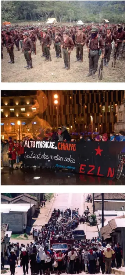 Fotografía de un grupo de personas indígenas reunidas en un campo, algunas con palos, en un contexto de movimiento social.