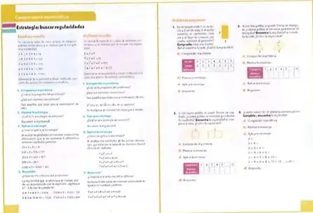 Páginas de competencia matemática con estrategias, problemas resueltos y actividades propuestas.