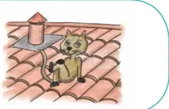 Ilustración de Don Gato sobre un tejado, junto a una chimenea.
