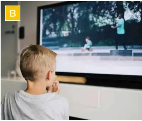 Niño mirando un partido de fútbol en la televisión.