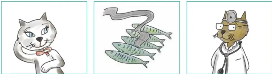 Un grupo de peces, alimento que aparece en el relato.