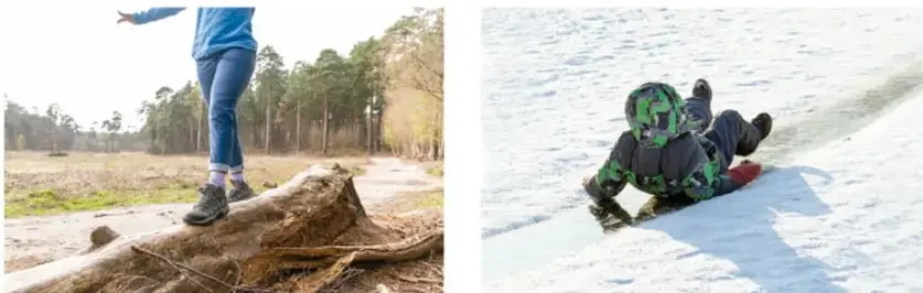 Persona caminando sobre un tronco caído en un bosque; la fricción entre sus pies y la madera le permite avanzar.