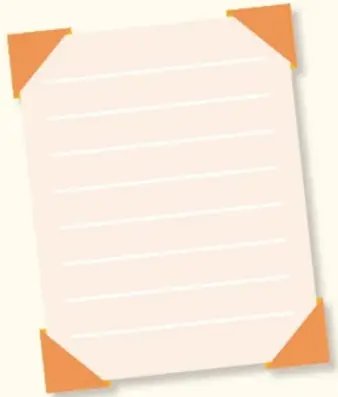 Hoja de papel con esquinas naranjas, espacio para escribir el testimonio o el guion del monólogo.
