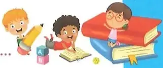 Ilustración de estudiantes realizando actividades escolares y leyendo.