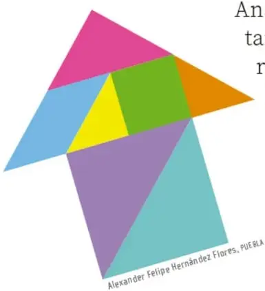 Ave construida con las 7 piezas de un tangram de colores (rosa, azul, verde, amarillo, naranja, morado y turquesa). Crédito: Alexander Felipe Hernández Flores, PUEBLA.