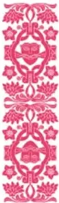 Ilustración vertical con motivos florales y geométricos en color rosa, etiquetada 'Formación cívica y ética'.