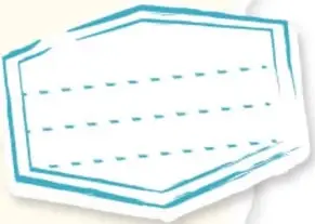 Dibujo de una hoja con renglones punteados enmarcada en trazo azul
