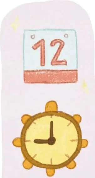 Ilustración de un calendario con el número 12 y un reloj, que representan la fecha y la hora de la presentación.