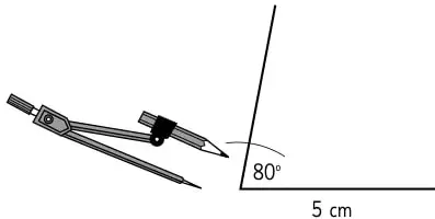 Segmento de 5 cm con ángulo de 80°.