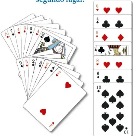 Mano recogiendo las cartas en abanico y una columna de siete cartas, ilustrando la recogida con la tercera columna en segundo lugar.