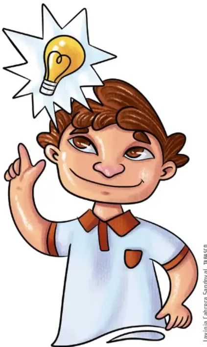 Ilustración de un niño sonriente con una idea representada por una bombilla encendida sobre su cabeza; crédito: Lavinia Cabrera Sandoval, TABISCO.