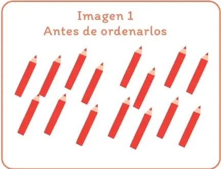 Imagen 1: conjunto de lápices rojos dispersos y desordenados, sin agrupar.