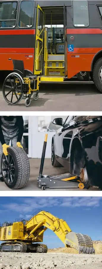 Autobús de pasajeros con rampa elevadora hidráulica para silla de ruedas.