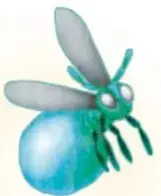 Ilustración de una mosca verde brillante.