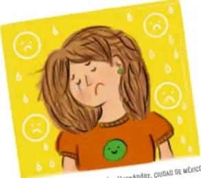 Tendedero con pinzas que sostiene tres fotografías: una mujer y un niño con expresión de enojo, un retrato de una mujer sonriente y un retrato de una persona con gesto de sorpresa.
