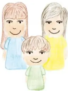 Ilustración de tres niños sonrientes (Festus, Ciudad de México) que representa el grupo familiar o de compañeros.