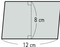 Paralelogramo con base 10 cm y altura 7 cm.