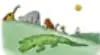 Ilustración de un cocodrilo verde sobre el agua junto a un ave.