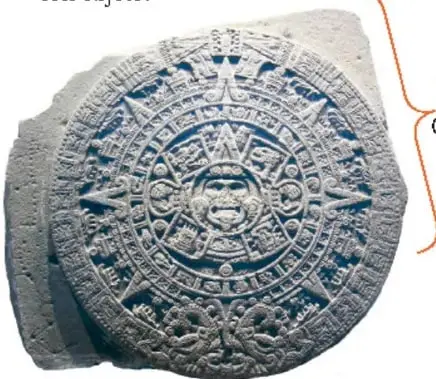 Piedra del Sol o Calendario Azteca, monolito circular con relieves.