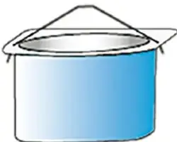 Dibujo de un vaso de reúso azul con cordel atravesado por dos orificios superiores, formando un asa.