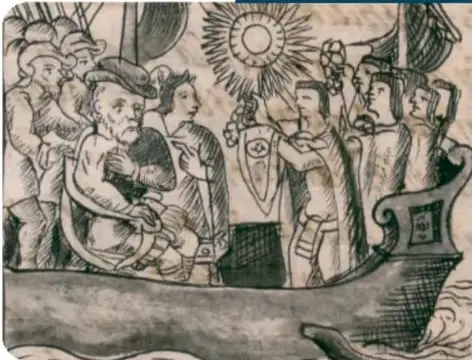 Ilustración del Lienzo de Tlaxcala que representa la matanza de Cholula.