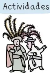 Ilustración de personas con disfraces o trajes típicos participando en una actividad, bajo el rótulo “Actividades”, con líneas en blanco.