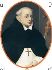 Pintura que ilustra una procesión religiosa con numerosos personajes y un templo al fondo.