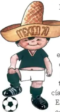Ilustración de un niño con sombrero y balón de fútbol, con texto sobre el mundial de 1970.