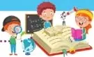 Ilustración de estudiantes alrededor de un libro, relacionada con la comprensión lectora.