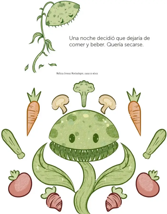 Planta carnívora marchitándose, cabeza abajo, con hojas que se desprenden (Masticahuesos dejándose secar).