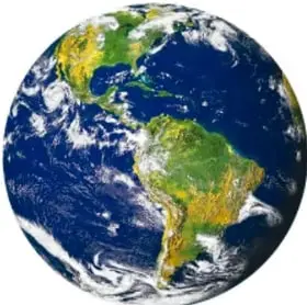 Fotografía del planeta Tierra visto desde el espacio, mostrando América y los océanos.