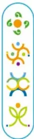 Cuatro iconos orgánicos de colores, uno por campo formativo (Lenguajes: verde; Saberes y pensamiento científico: naranja/azul; De lo humano y lo comunitario: azul/morado; Ética, naturaleza y sociedades: verde/lila).