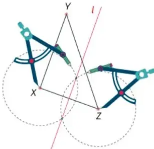 Triángulo con mediatrices trazadas y circunferencia circunscrita punteada.