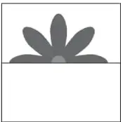 Media flor con pétalos hacia la derecha, eje vertical a la izquierda.