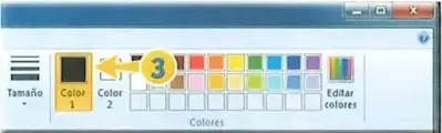 Captura de la paleta de colores de Paint con una selección señalada.