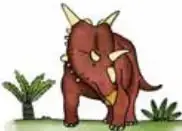 Ilustración de un dinosaurio triceratops junto a plantas verdes.