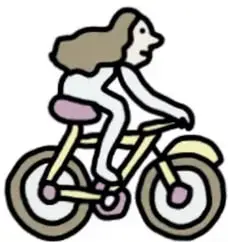 Ilustración lineal de una niña o joven que pedalea una bicicleta, símbolo de desplazamiento responsable y no contaminante.