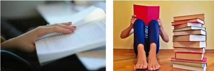 Manos sosteniendo un libro abierto.