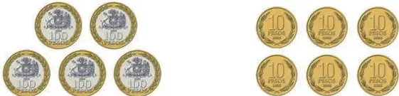 5 monedas de $100.